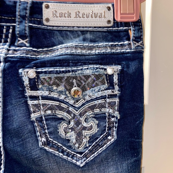 ROCK REVIVAL BELISS EASY STRAIGHT SEQUIN METALLIC STITCH FAUX FLAP JEANS 26 - Picture 6 of 9